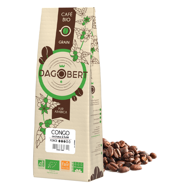 Les Cafés Dagobert -- Congo kivu 100% arabica, bio et équitable - grains (origine Congo) - 1 kg